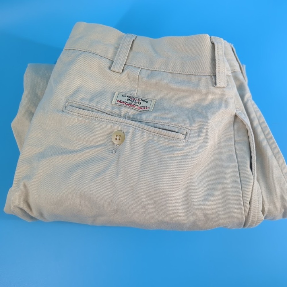 VTG Polo Ralph Lauren Andrew Pant Classic Chino Khaki Pleated Tan Mens 34x32